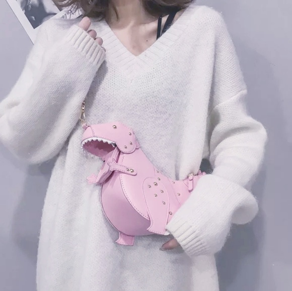 pink dinosaur small purse Handbags - Dinosaur Purse Pink & Gold Hardware Crossbody Bag